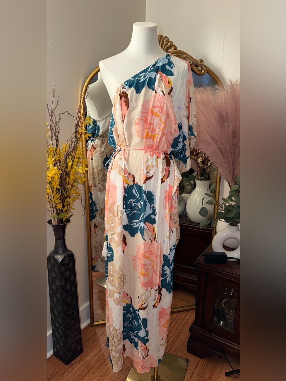 CATO floral print one shoulder maxi dress NWOT